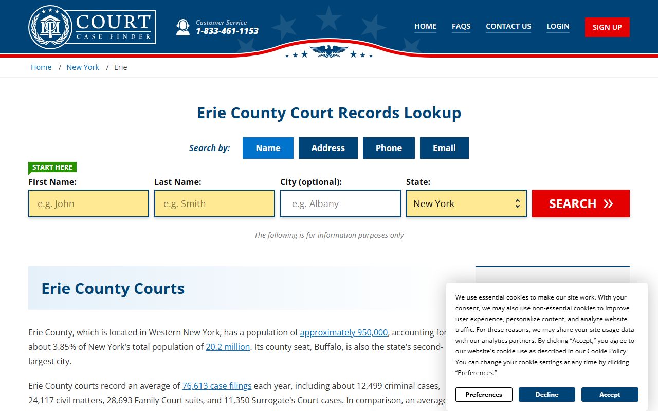 Erie County court records directory for Cheektowaga civil court records