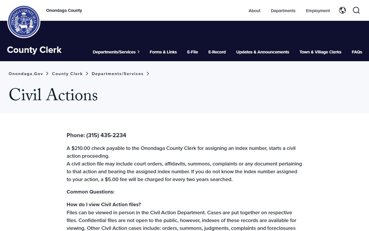Clay civil court records - Onondaga County Clerk civil actions department