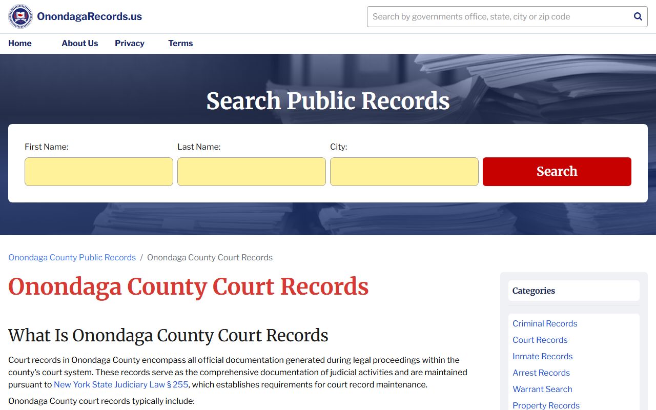Clay civil court records - Onondaga County courts directory page