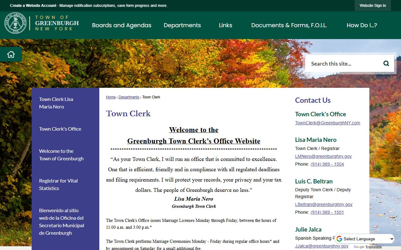 Greenburgh Town Clerk official website for Greenburgh civil court records