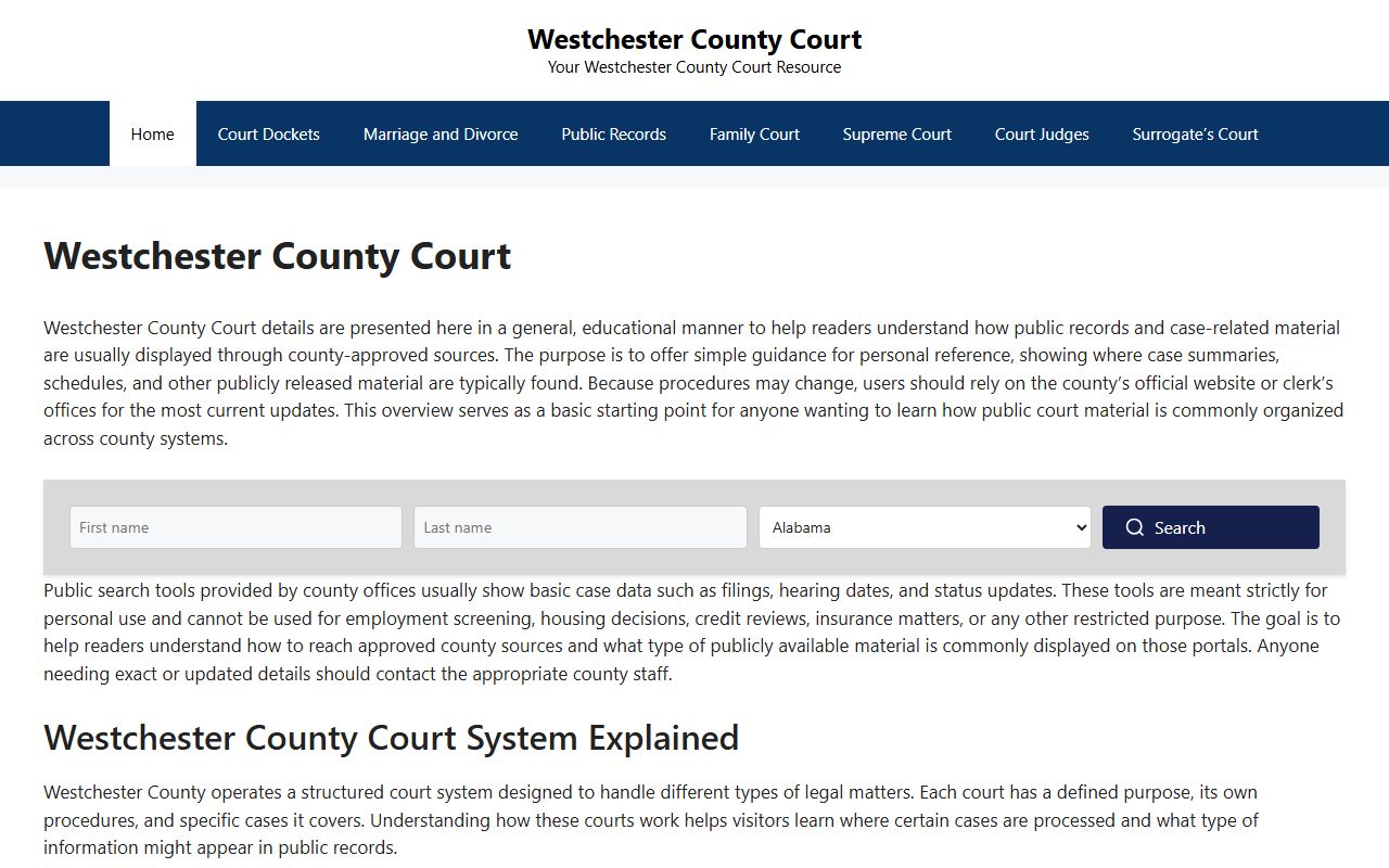 Westchester County court records portal for Greenburgh civil court records