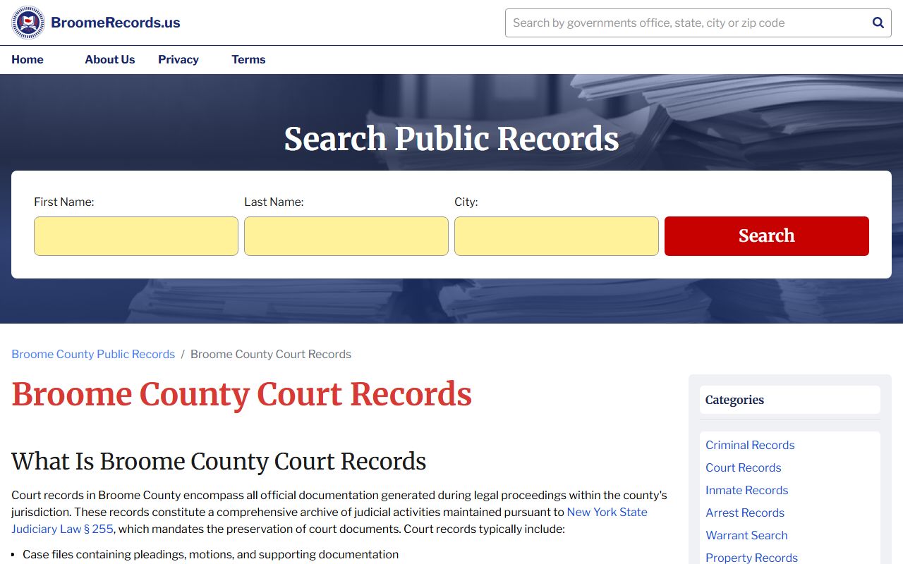 Union civil court records - Broome County courts directory page
