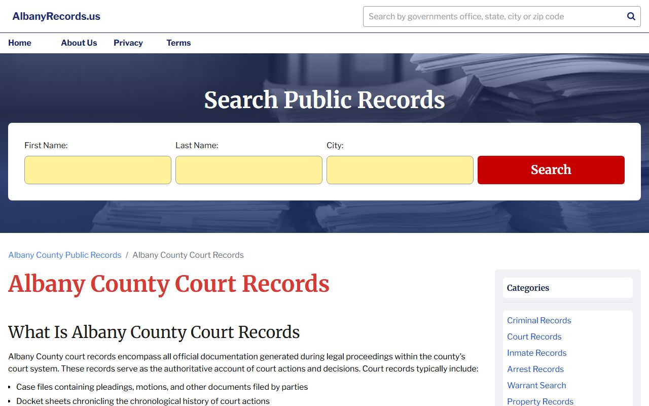 Albany County civil court records search portal