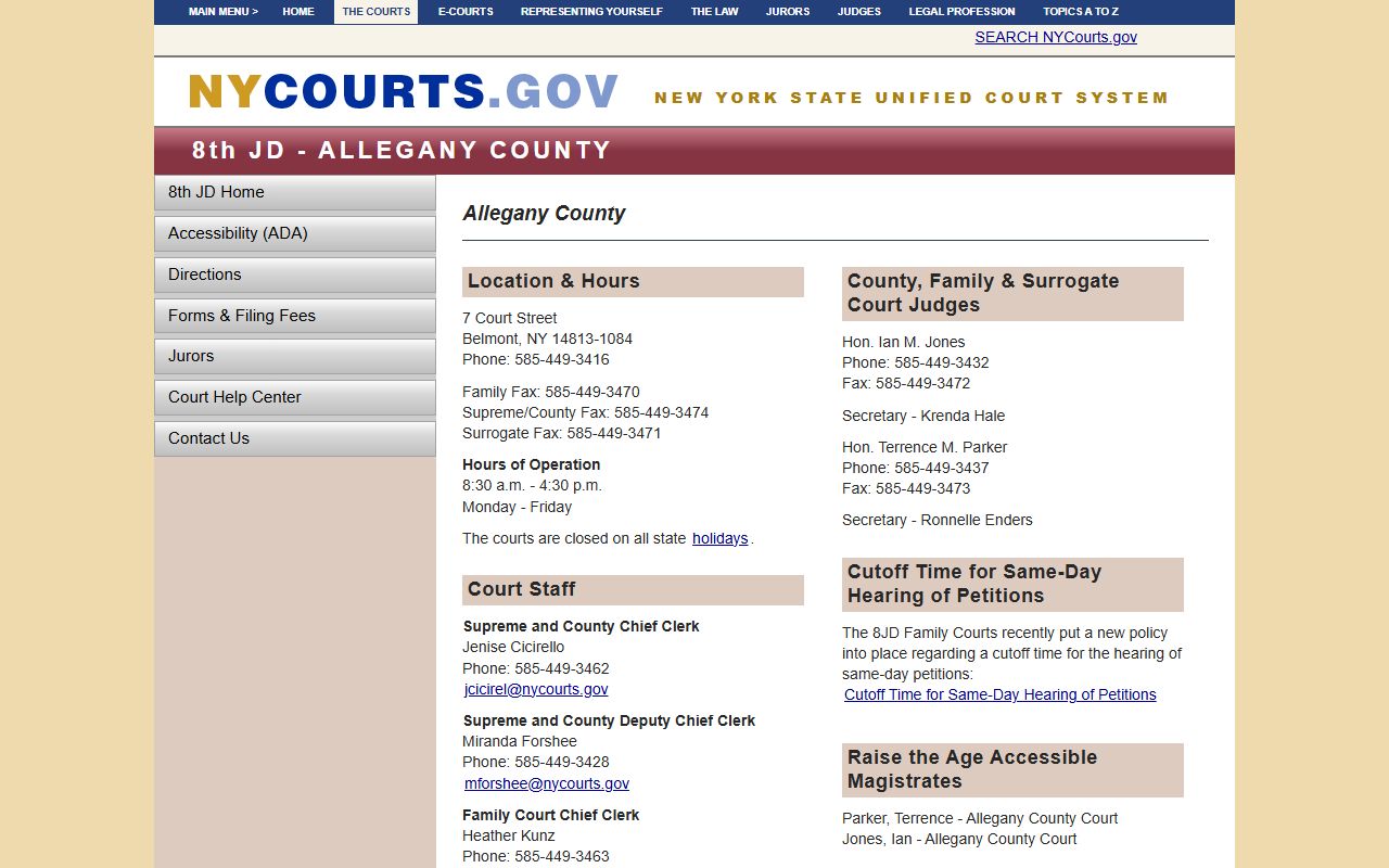 New York State Courts 8th Judicial District Allegany County page