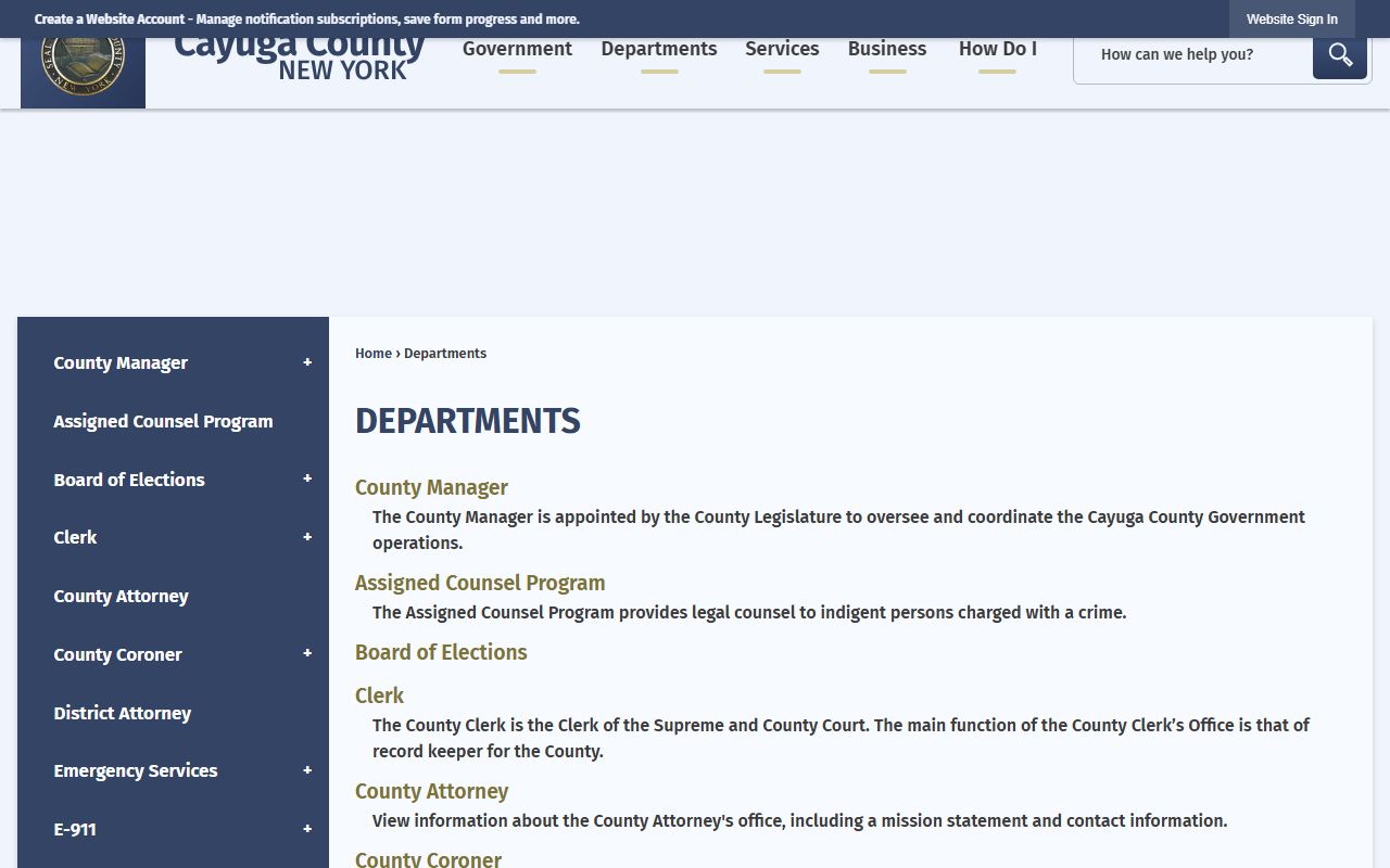Cayuga County Clerk website for civil court records