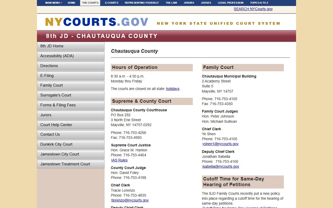New York State Courts 8th Judicial District Chautauqua County page