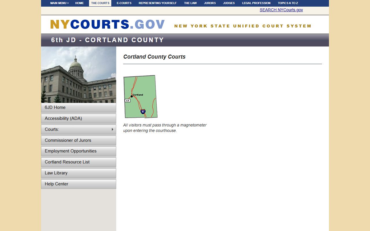 New York State Courts 6th Judicial District Cortland County page