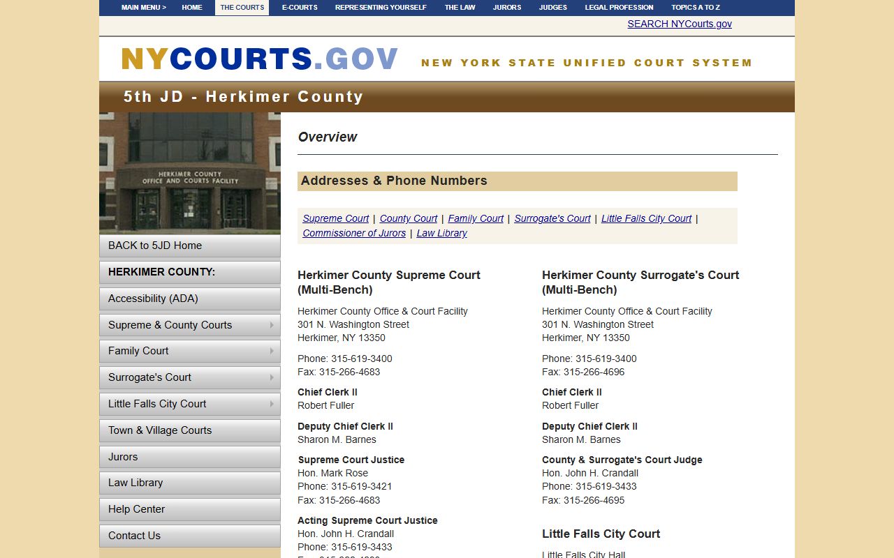 New York State Courts page for Herkimer County civil court records