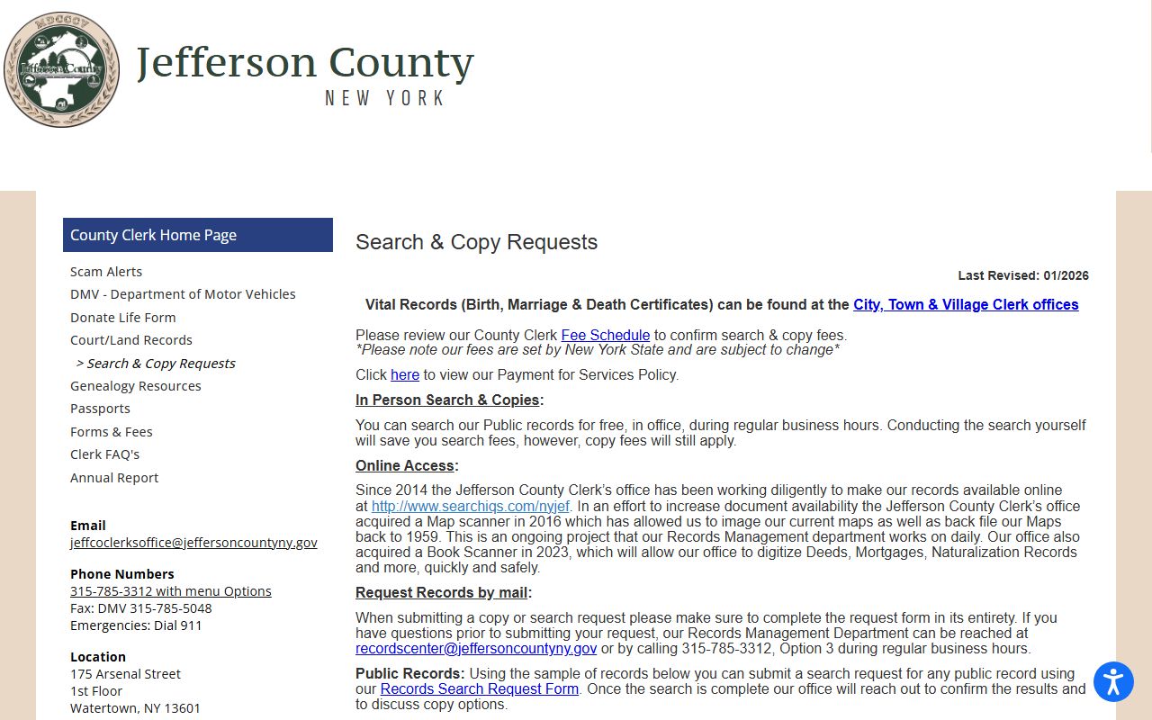 Jefferson County search and copy requests page for civil court records