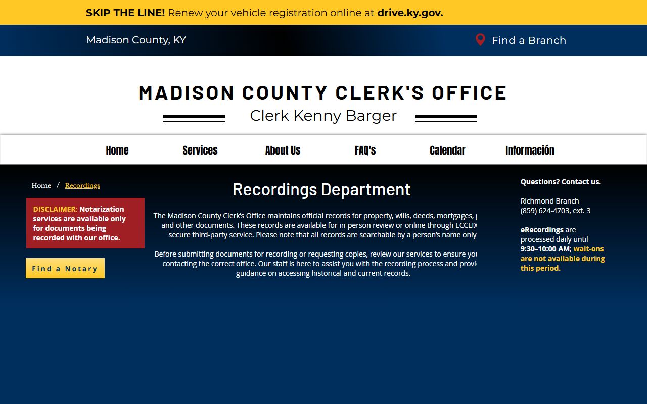 Madison County records and recordings page for civil court records