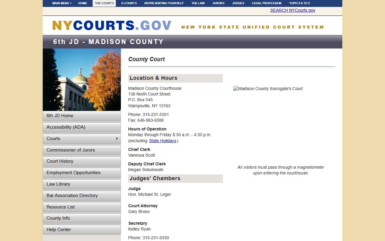 New York State Courts page for Madison County civil court records