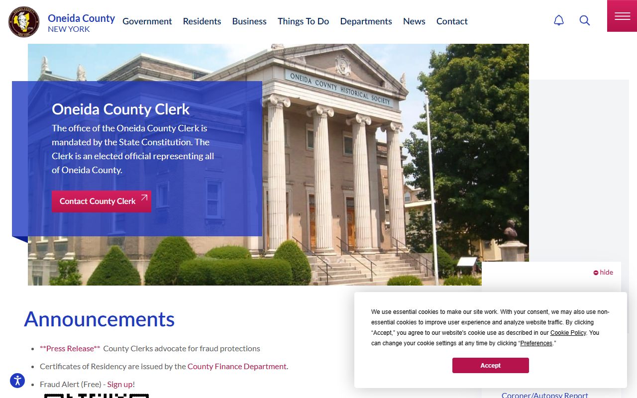 Oneida County Clerk official website for civil court records