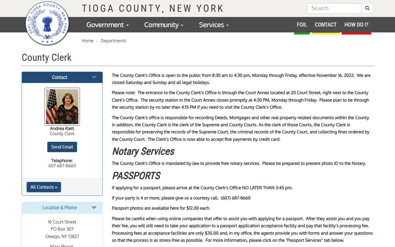 Tioga County Clerk official website for civil court records