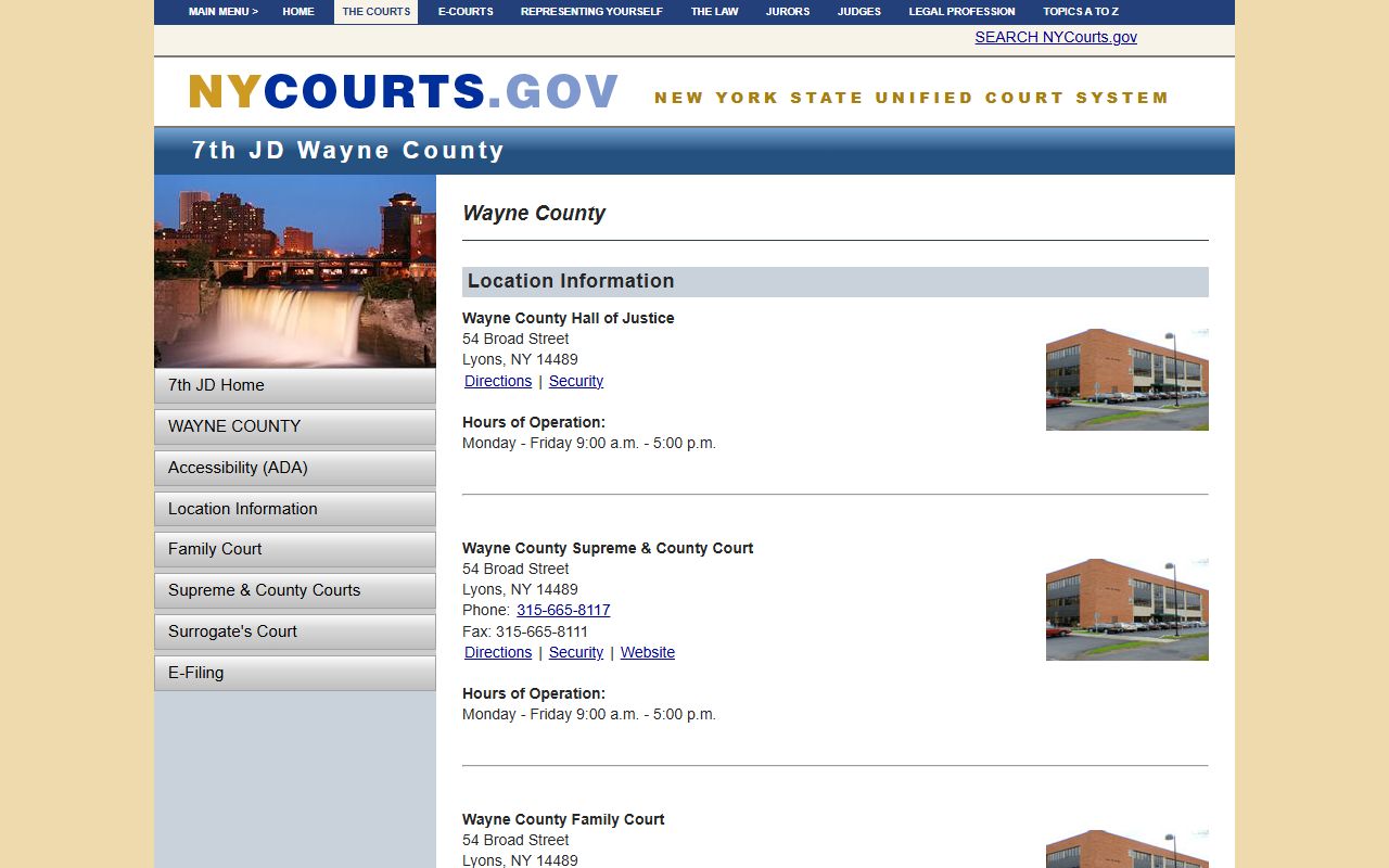New York State Courts Wayne County civil court records page