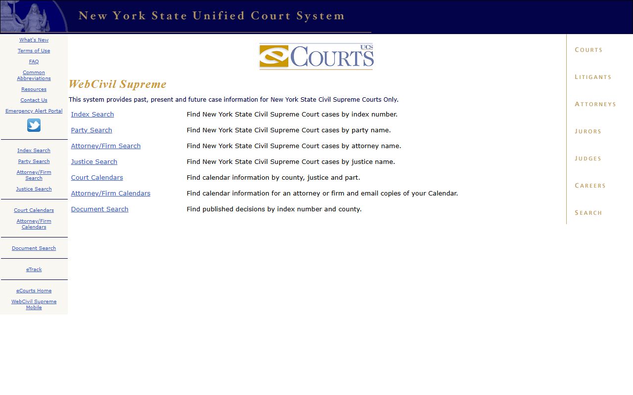 WebCivil Supreme civil court records search portal for New York State